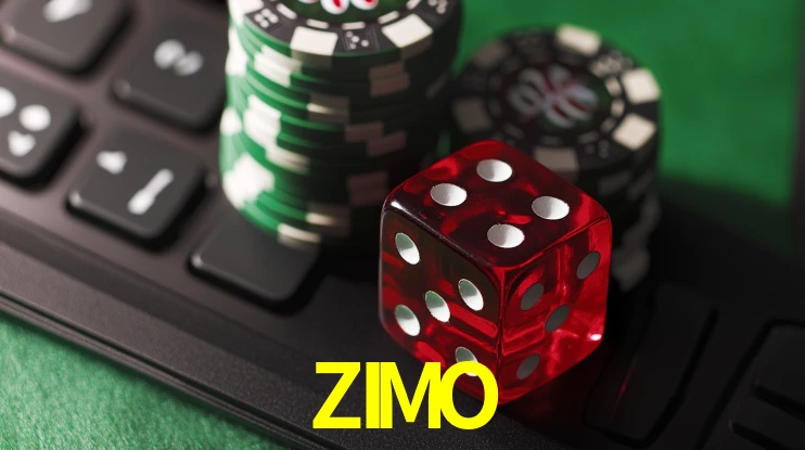 Una escena digital vívida inspirada en casino con ZIMO mostrado prominentemente, luces brillantes, fichas, cartas y acentos dorados.