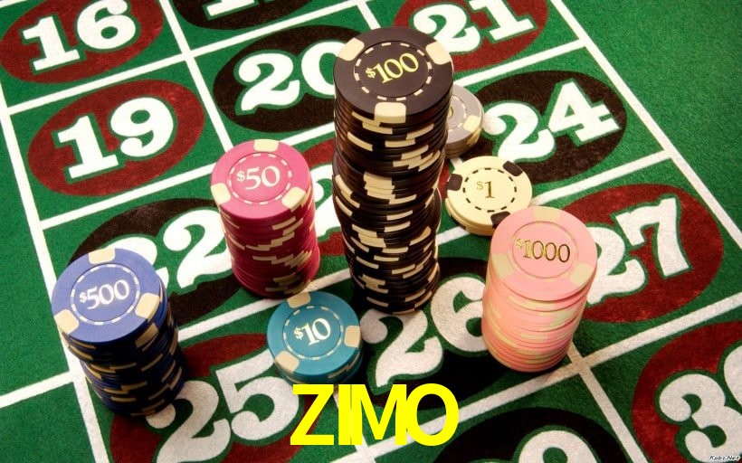 Escena dinámica inspirada en casino con iluminación ZIMO, cartas, fichas e íconos de juegos digitales en un espacio moderno de juegos.